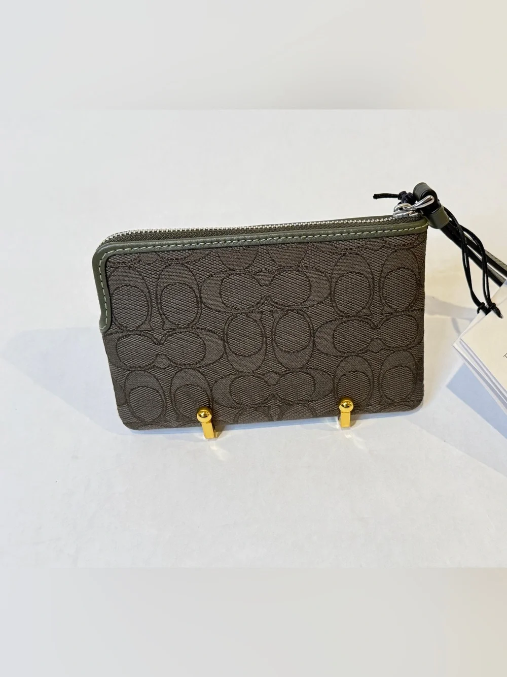 Coach Gray Signature Canvas Wristlet with Gold Hardware